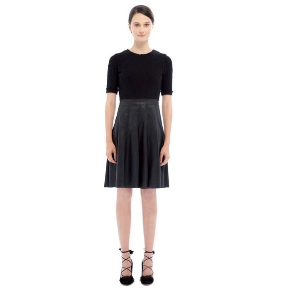 Rebecca Taylor Black Bouclé Faux Leather Fit & Flare Dress Size 12 - Picture 1 of 6